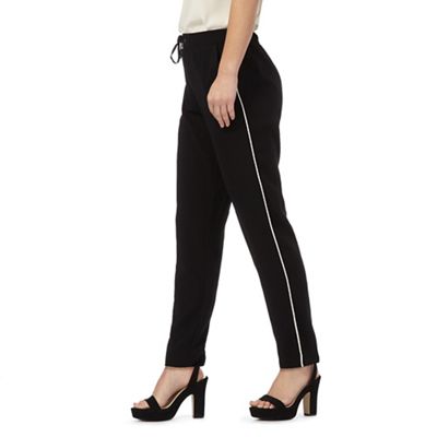 Black tapered piped petite trousers